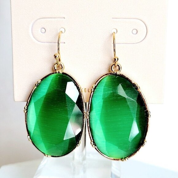 14th & Union Green Moonglow Glass Earrings Gold Tone Statement Drop Dangle NEW - Picture 2 of 4